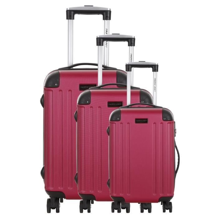 TRAVEL ONE Set de 3 Valises Rigide ABS Perle 4 Roues S-M-L SWAN Fuchsia