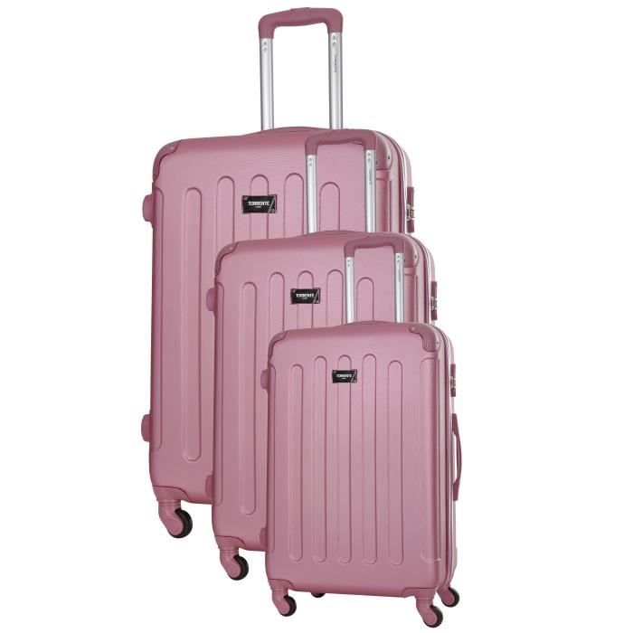 TORRENTE Ensemble 3 Valises Rigide ABS 4 Roues S-M-L HYPNOS Rose