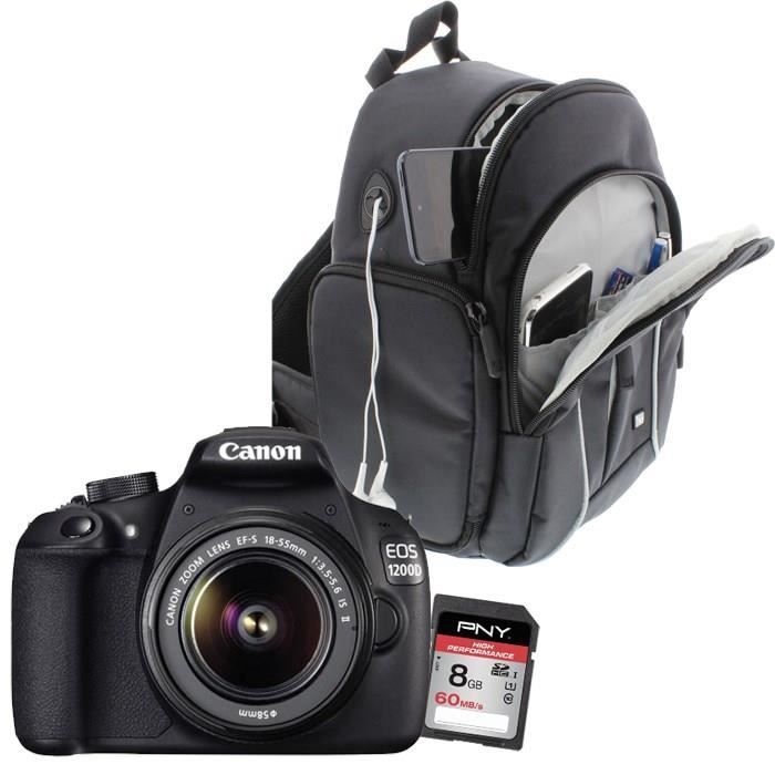 CANON 1200D + 18-55 + Sac à dos + Carte 8 Go