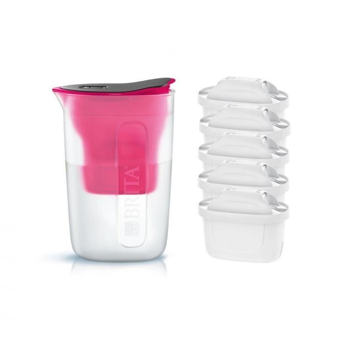 Pack BRITA Carafe filtrante FUN Rose + 5 Cartouches de rechange