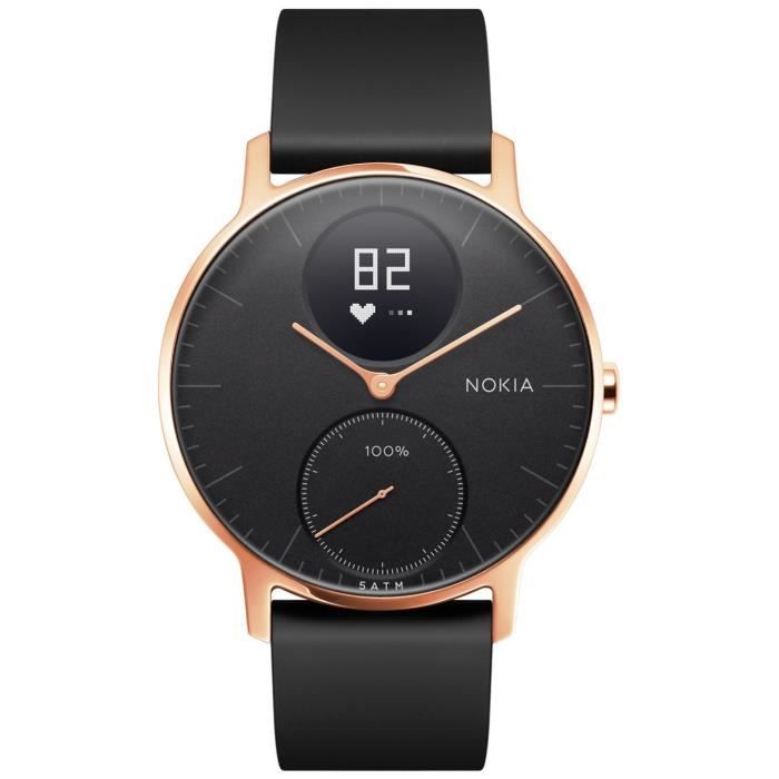 WITHINGS / NOKIA Steel HR 36mm Cadre Rose dorée fond noir + Bracelet silicone noir