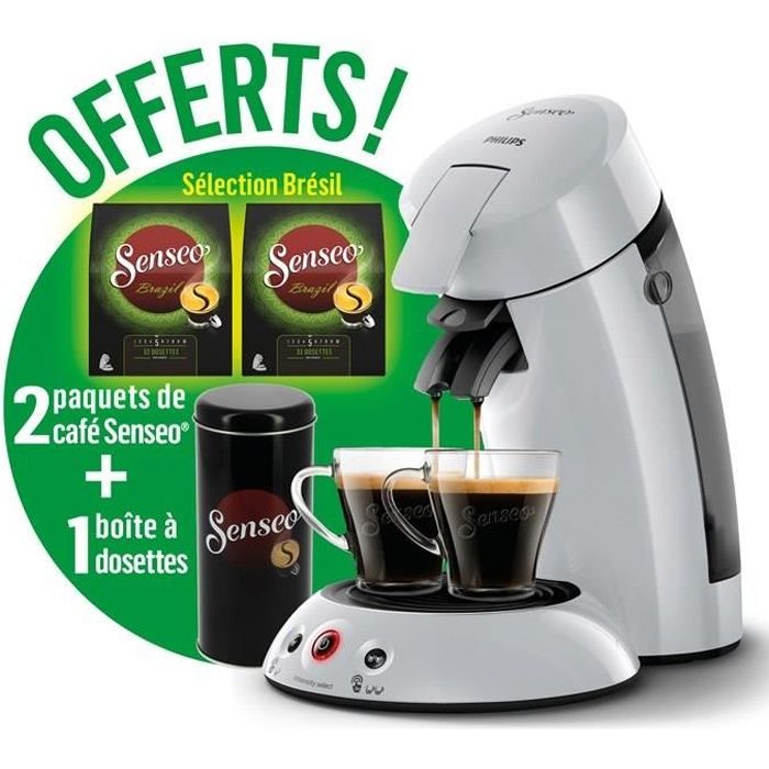 PHILIPS SENSEO Original HD6554/53 + boîte de rangement dosettes + 2 paquets de café Senseo Sélection Brésil offerts - Gris clair
