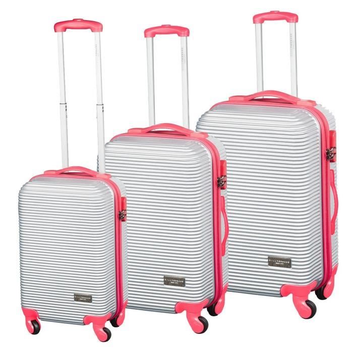 BILL TORNADE Set de 3 Valises Chariot Rigide ABS 4 Roues 48-60-78cm BILL 6 Silver et Red