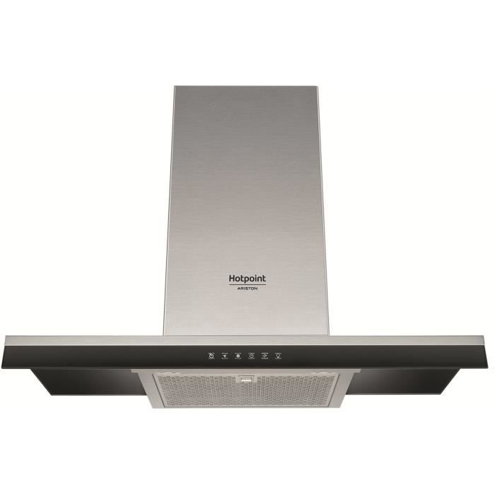 HOTPOINT HHBG98FLTSIX-Hotte murale décorative-Evacuation-780 m3 air / h max-67 dB max-3 vitesses + booster-L 90 cm-Inox
