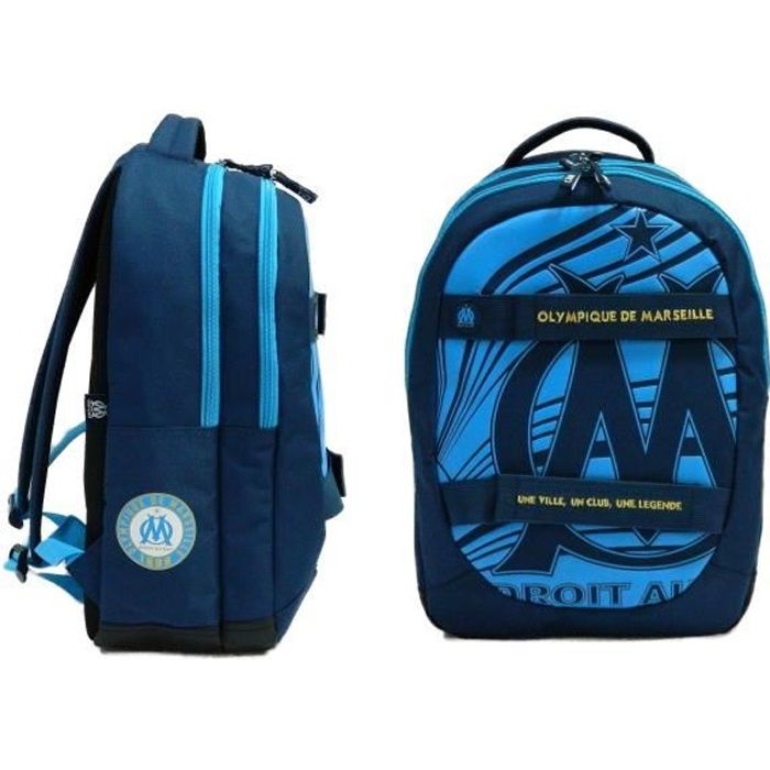 OLYMPIQUE DE MARSEILLE Sac à Dos - 2 Compartiments - Primaire / Collège - 45 cm - Bleu - Enfant Garçon