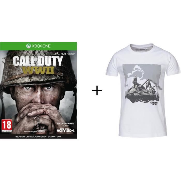 Pack Call Of Duty : Jeu Xbox One Call of duty World War II + T-shirt Konix Call of Duty WWII - Taille L - Blanc