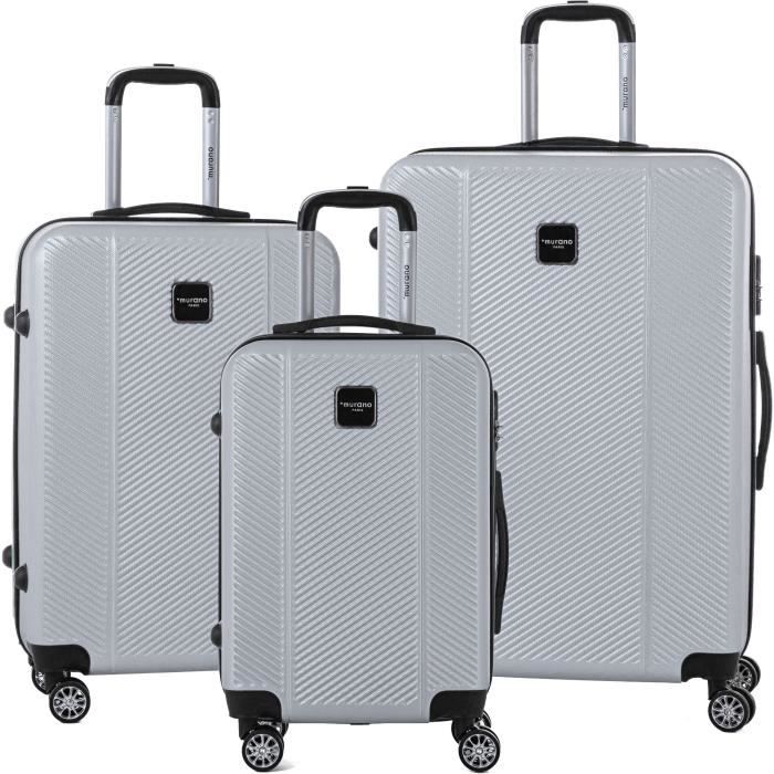 MURANO Ensemble de 3 valises 55/65/75cm avec 8 roues Argent