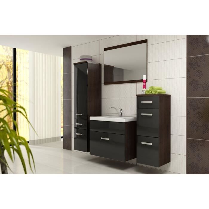 BALI Ensemble salle de bain simple vasque L 60 cm - Noir et décor wengé