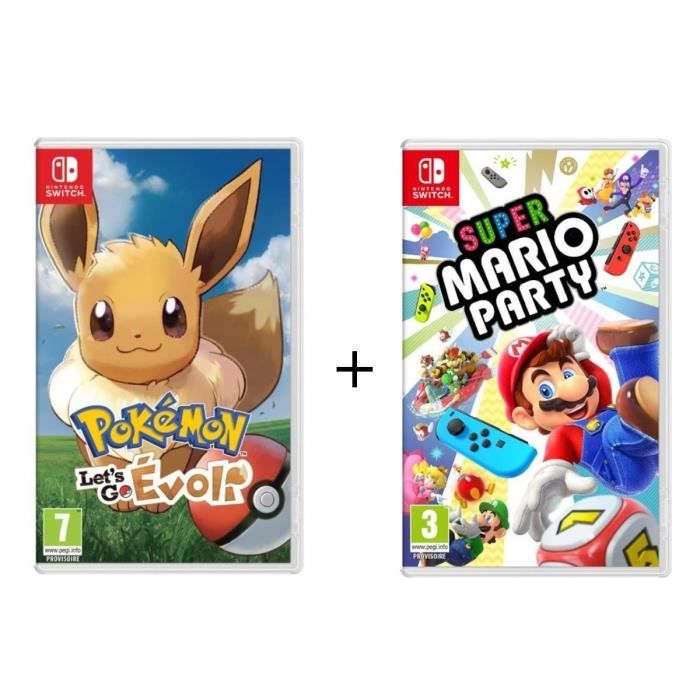 Pack 2 Jeux Nintendo Switch : Pokémon : Let's go, Evoli + Super Mario Party
