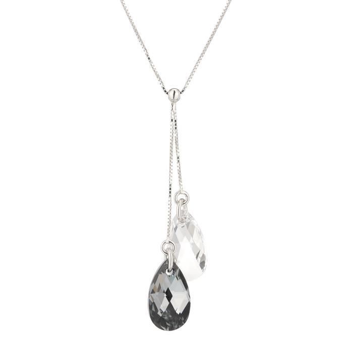 LES BIJOUX D'EMMA CRISTAL - Collier en Argent et Cristal De Swarovski Coloris Silver Night + Cristal