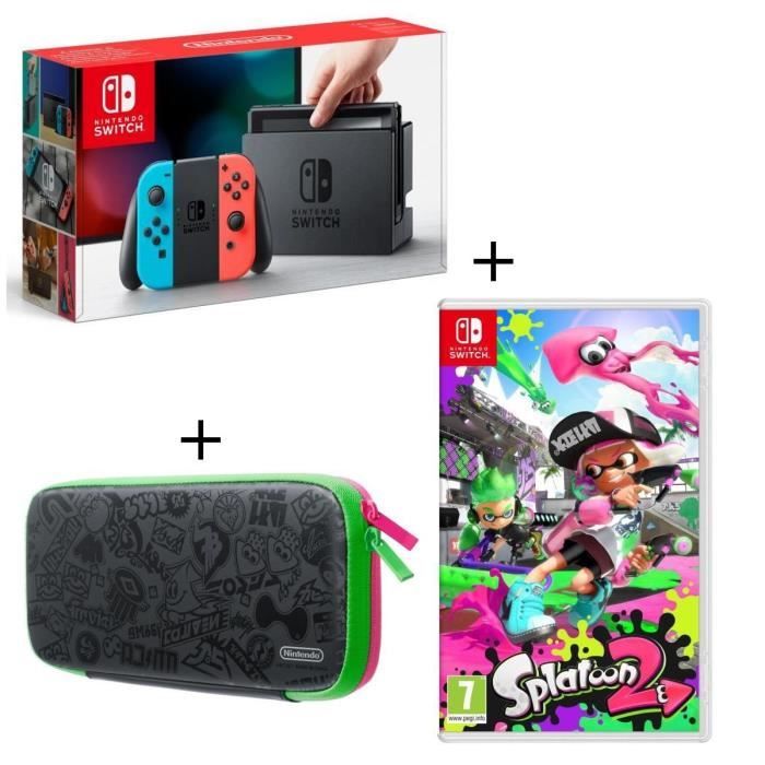 Console Nintendo Switch avec Joy-Con Néons + Jeu Splatoon 2 + Sacoche Splatoon 2