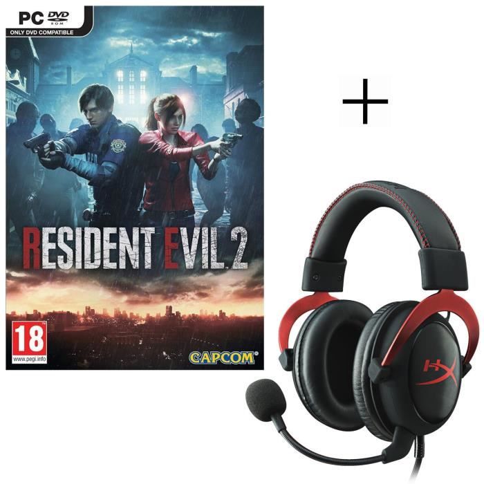 Resident Evil 2 Jeu PC + HyperX Micro-Casque Gamer Cloud II Filaire Rouge Surround 7.1