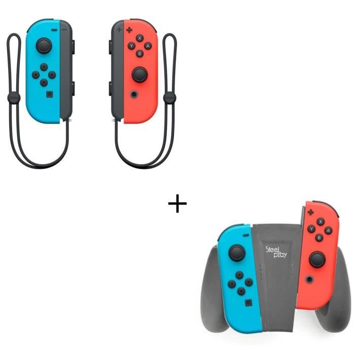 Manettes Joy-Con Bleu Néon / Rouge Néon + Support de recharge pour Joycon Console Switch