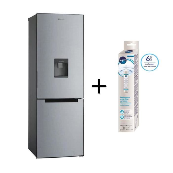 Pack HAIER HBM-686SWD - Réfrigérateur congélateur bas - 309L (220+89) - Froid statique + WPRO USC100/1 FILTRE A EAU UNIVERSEL