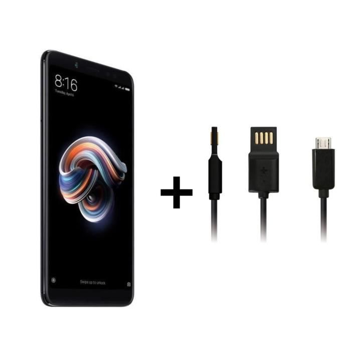 XIAOMI Redmi Note 5 Noir 64Go + SWISS CHARGER Cable USB offert