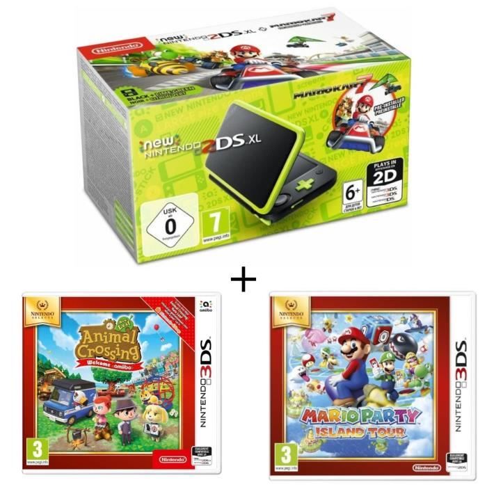 New 2DS XL Noir/Citron Vert + animal crossing + mario party island tour