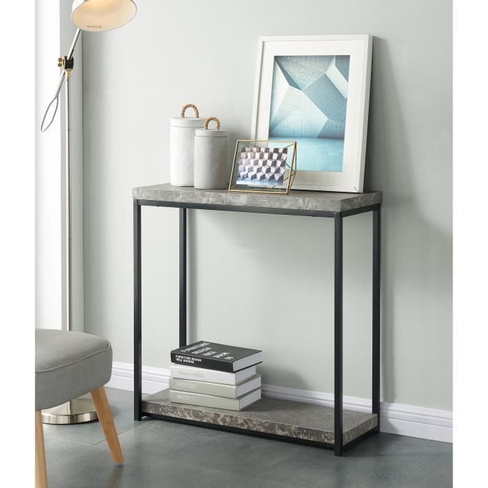 IMPAKT Console style industriel - Pieds en métal - Laqué noir et effet béton - L 80 cm