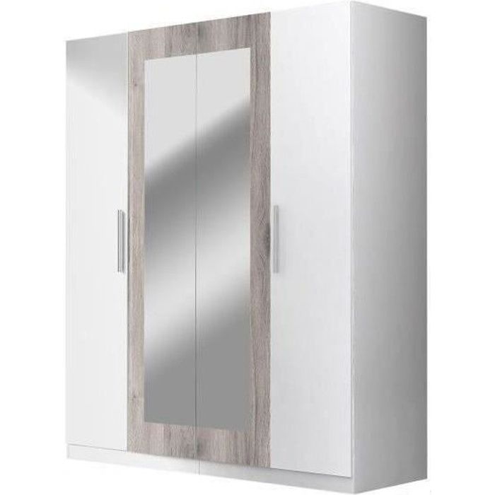 FINLANDEK Armoire de chambre SIISTI style contemporain en bois aggloméré décor chêne sable et blanc - L 180 cm