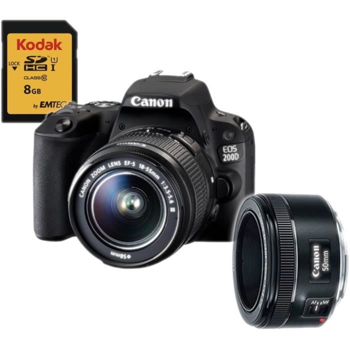 CANON EOS 200D Appareil photo numérique reflex + Objectif EF-S 18-55mm + Carte 8 Go