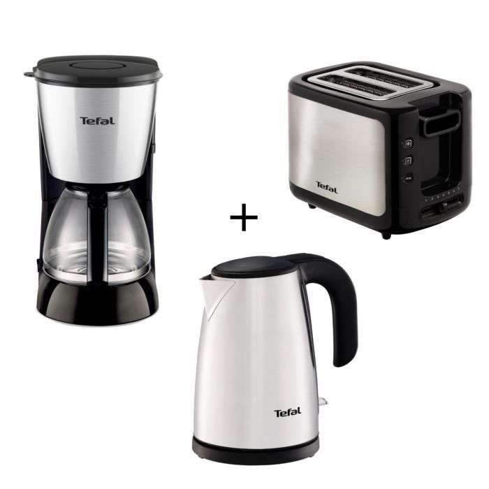 PACK TEFAL EQUINOX - Cafetière à filtre FG441800 + Grille Pain TT366800 + Bouilloire BY197DFR - Noir / Inox