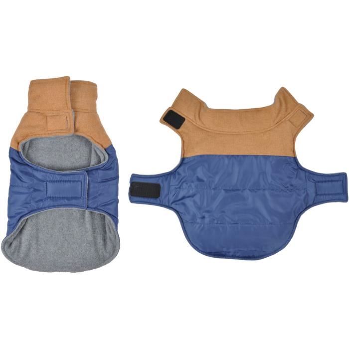 Manteau Jude - Polyester double polaire - 35 cm - Bleu/Camel - Pour chien