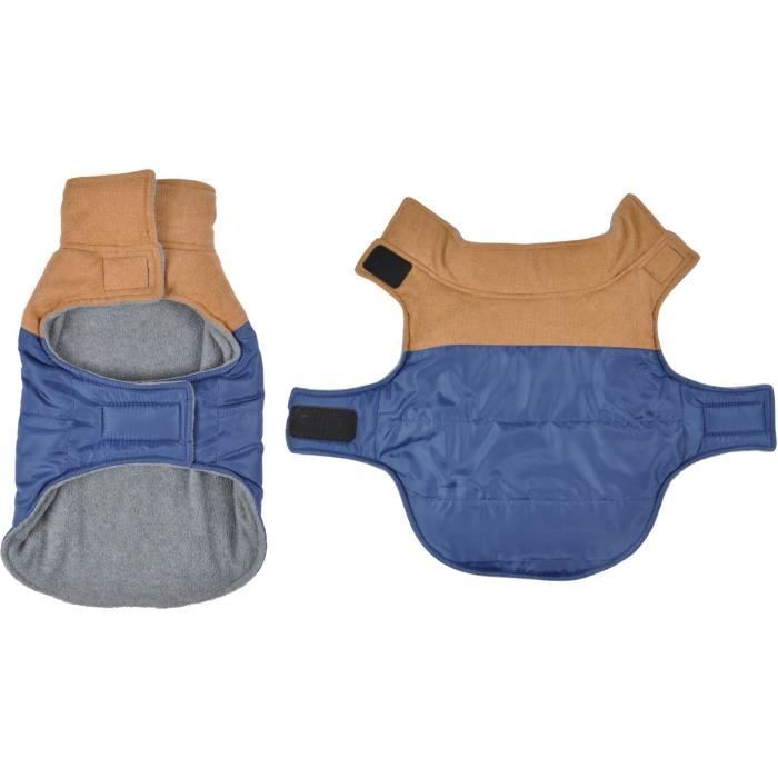 Manteau Jude - Polyester double polaire - 40 cm - Bleu/Camel - Pour chien