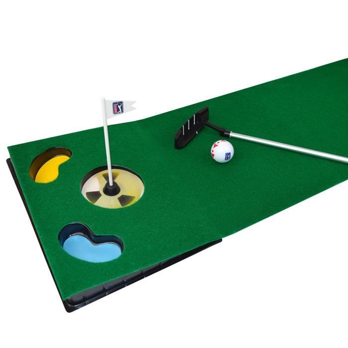 PGA TOUR Tapis d'entraînement avec Putter rétractable - Vert, Gris et Blanc