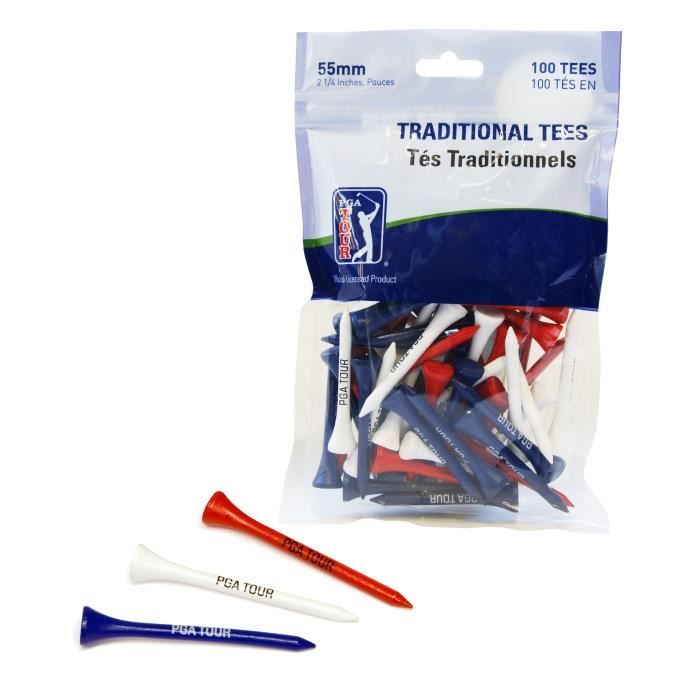 PGA TOUR Lot de 100 Tees de Golf en Bois - 5,5 cm - Multicolore