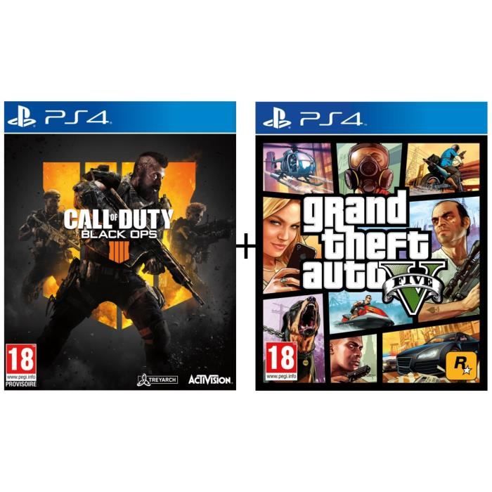 Pack 2 jeux PS4 : Call of Duty Black OPS 4 + GTA V