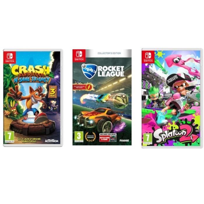Pack 3 jeux Nintendo Switch : Crash Bandicoot N. Sane Trilogy + Rocket League + Splatoon 2