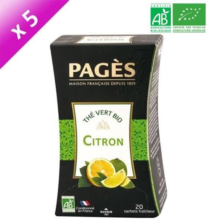 PAGES Lot de 5 Thés Vert Citron Bio