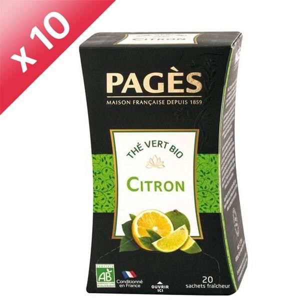 PAGES Lot de 10 Thés Vert Citron Bio