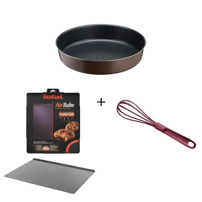 PACK TEFAL PATISSERIE - Moule à gâteau rond J1609602 24cm + Plaque à pâtisserie J0824114 + Fouet K0172012
