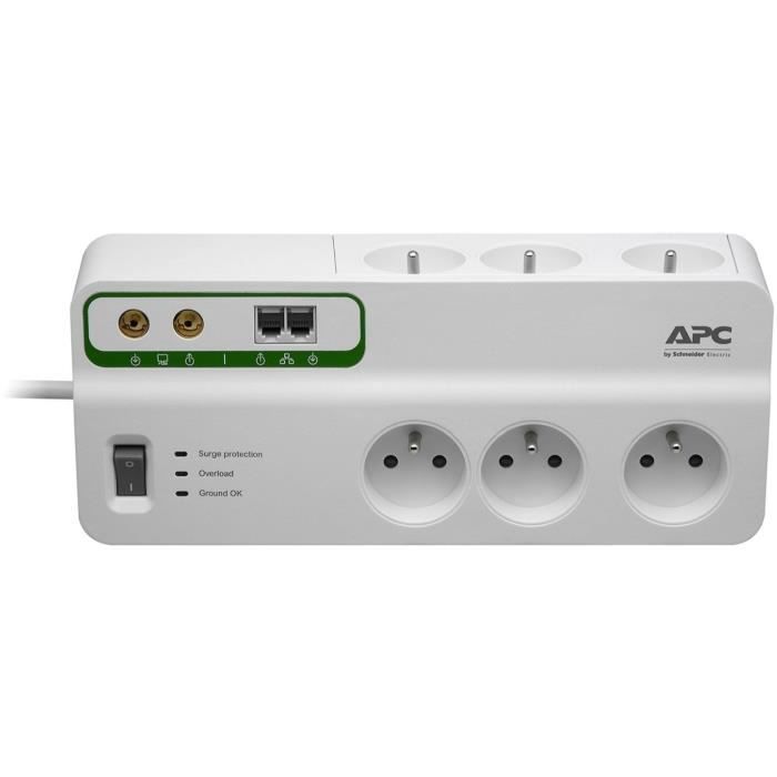 APC BY SCHNEIDER ELECTRIC Bloc parafoudre 6 prises 2 Pôle + terre + 2 Ports RJ-11 + 2 connecteurs Télévision
