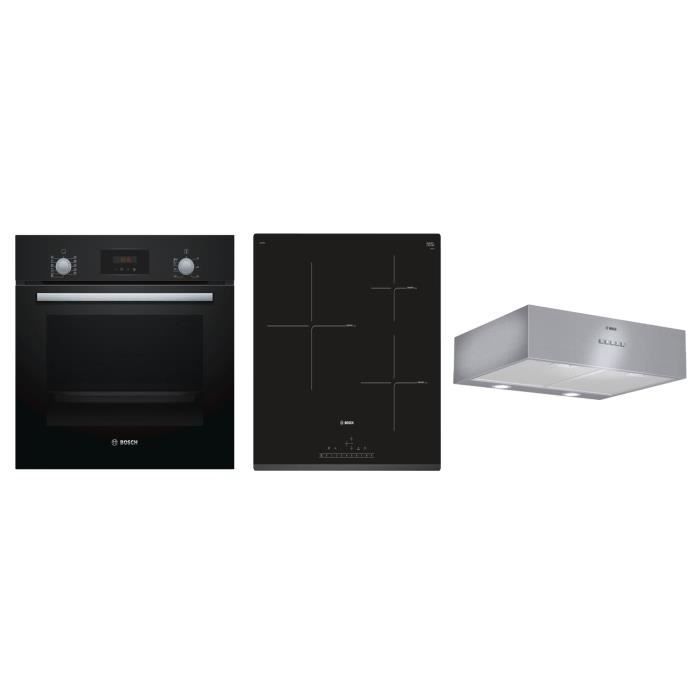 BOSCH Four électrique encastrable - 63 L + Plaque à induction - 3 zones + Hotte visière - 3 vitesses