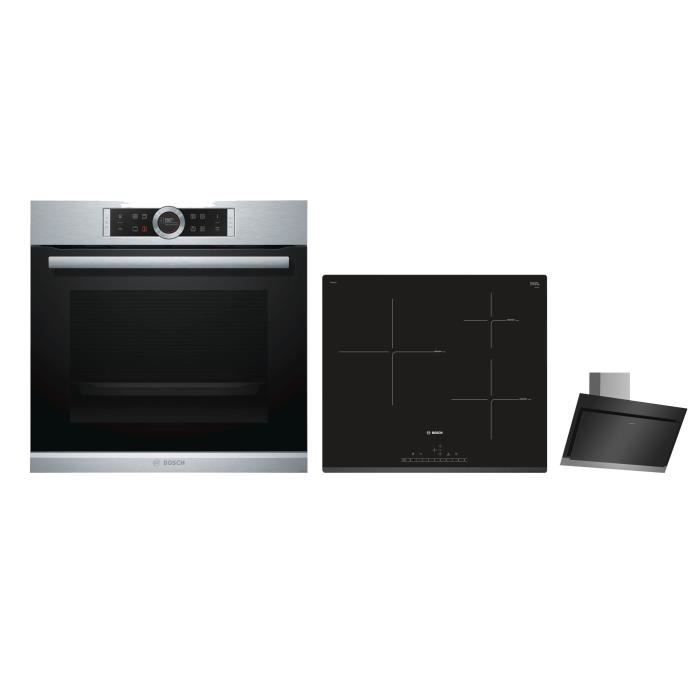 BOSCH Four électrique encastrable - 71 L + Plaque à induction - 3 zones + Hotte murale - 4 vitesses