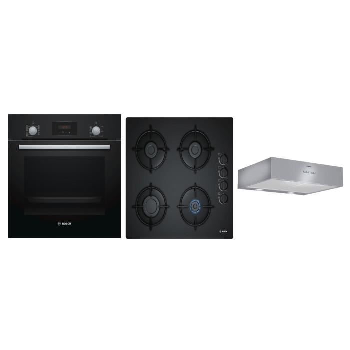 BOSCH Four électrique encastrable - 63 L + Plaque gaz - 4 foyers + Hotte visière - 3 vitesses