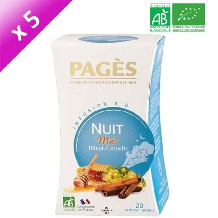 PAGES Lot de 5 Infusions Nuit Miel Bio