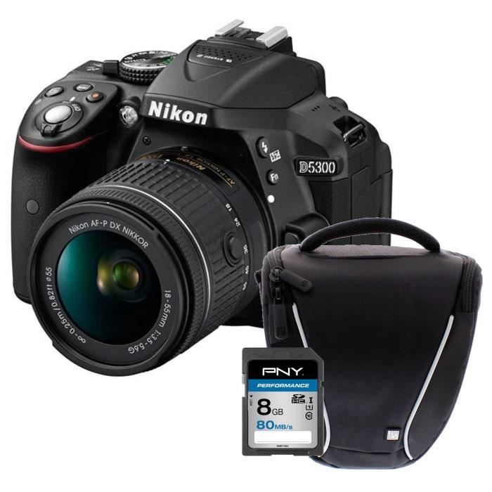 NIKON D5300 + AF-P 18-55VR Appareil photo reflex avec objectif Noir + Carte 8Go + Sacoche
