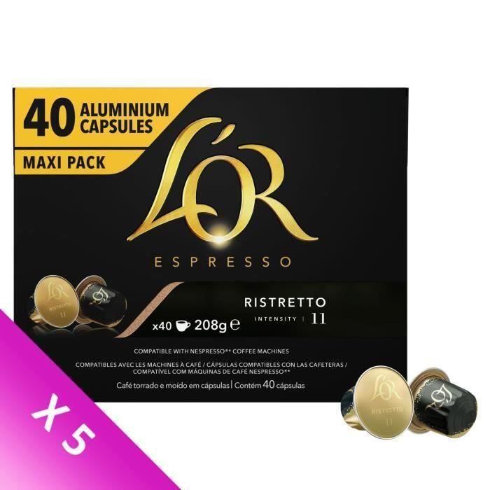 L'OR ESPRESSO Café Ristretto Intensité 11 - 5 paquets de 40 capsules en aluminium