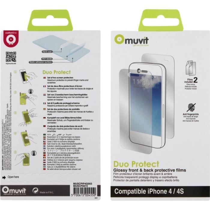 MUVIT Films Protecteur Brillant Avant/Arriere Iphone 4-4s