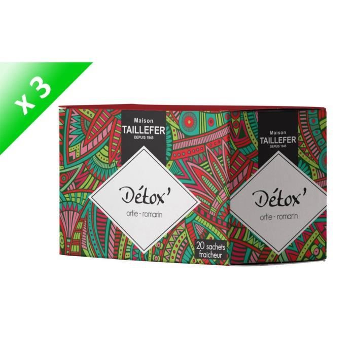 MAISON TAILLEFER Lot de 3 Infusions Detox' en Boite de 20 Sachets Individuels