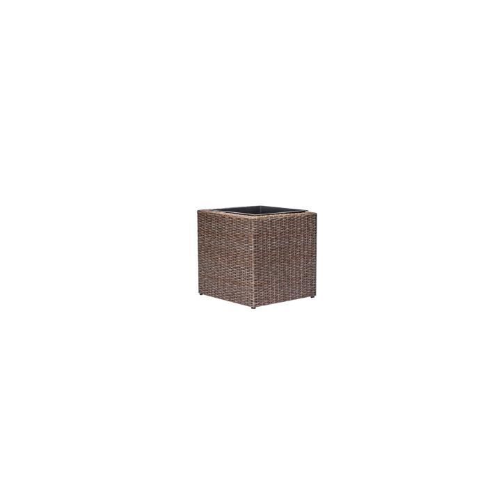 Cache-pot carré en résine tressée - 40 x 40 x 40 cm - Beige