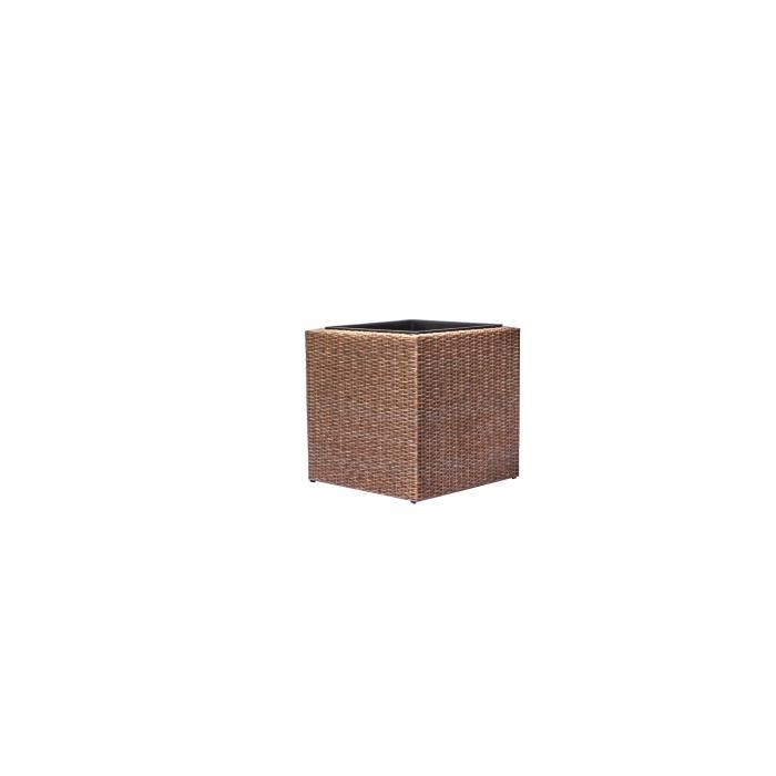 Cache-pot carré en résine tressée - 50 x 50 x 50 cm - Beige