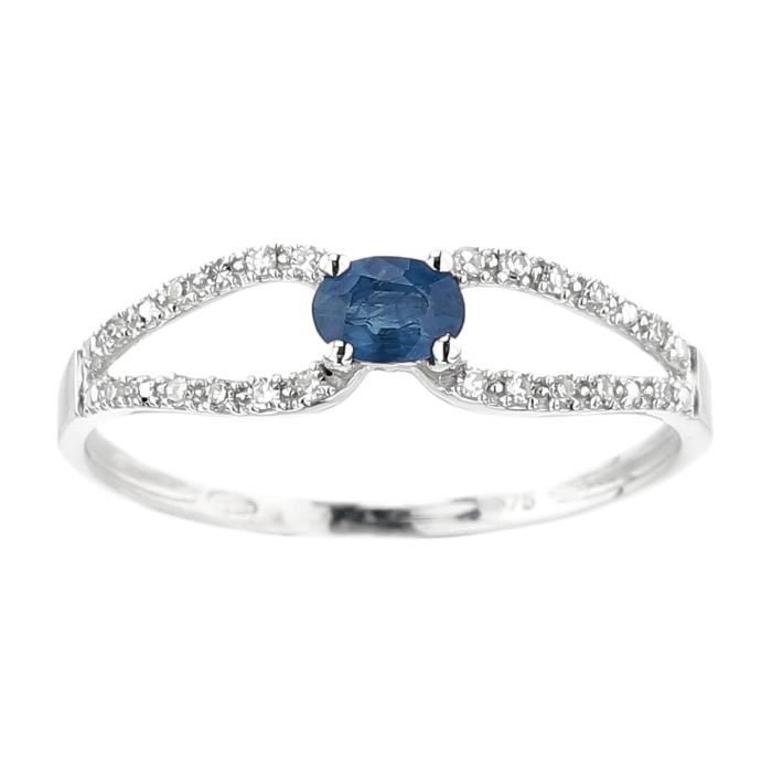 YSORA Bague Or gris 375° Diamants et Saphir 0,26 ct Femme