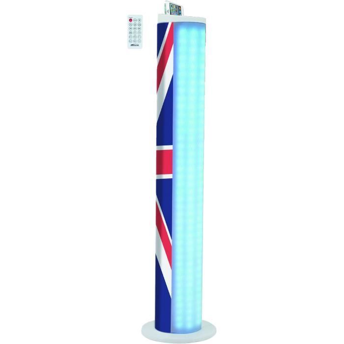 TAKARA SL530BTUK/W Enceinte Bluetooth tour 2.1 - 80W - Port USB - Jeu de lumières LED - United Kingdom
