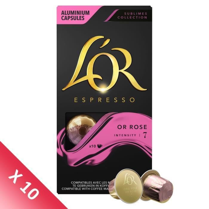 L'OR ESPRESSO Café Or Rose Intensité 7 - 10 paquets de 10 capsules en aluminium