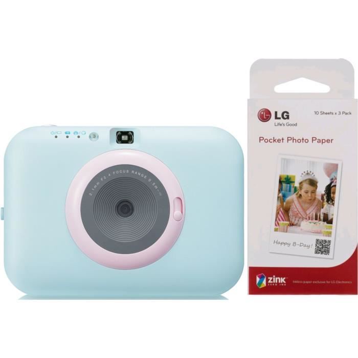 LG PC389 POCKET PHOTO PAPER - Appareil photo instantané - Impression papier - Bleu + 30 Feuilles