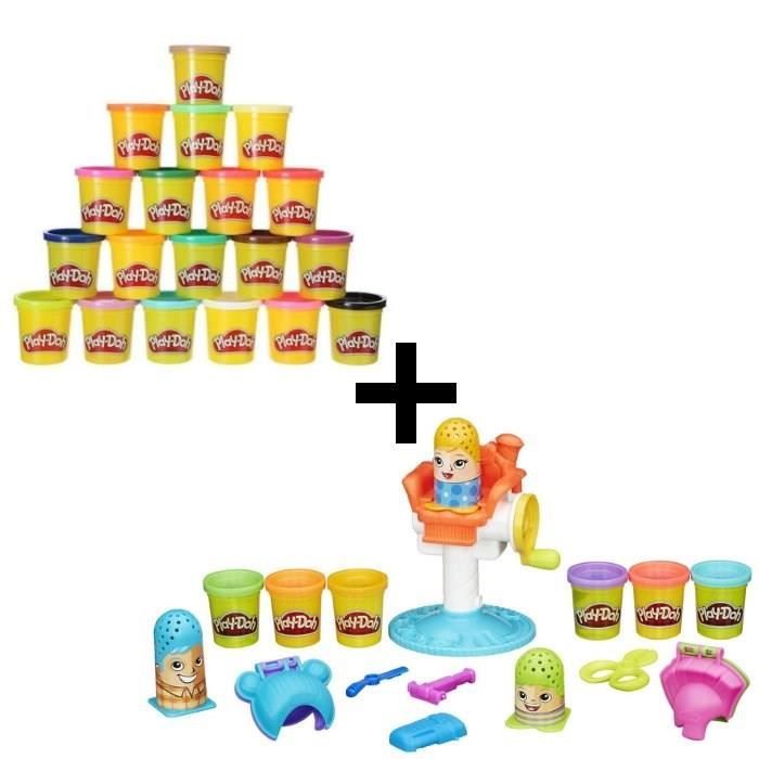 PLAY-DOH - Coiffeur + Super Pack Coloré 20 Pots