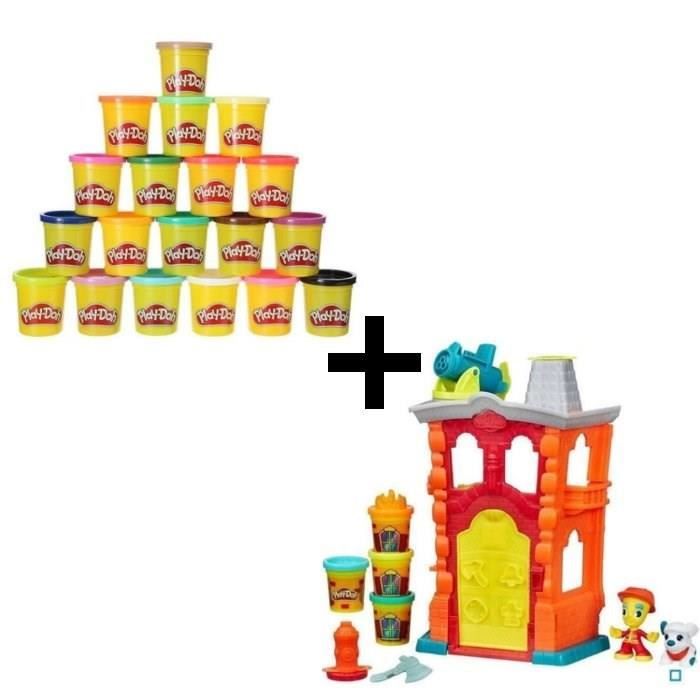 PLAY-DOH TOWN - Maison Pompiers + Super Pack Coloré 20 Pots